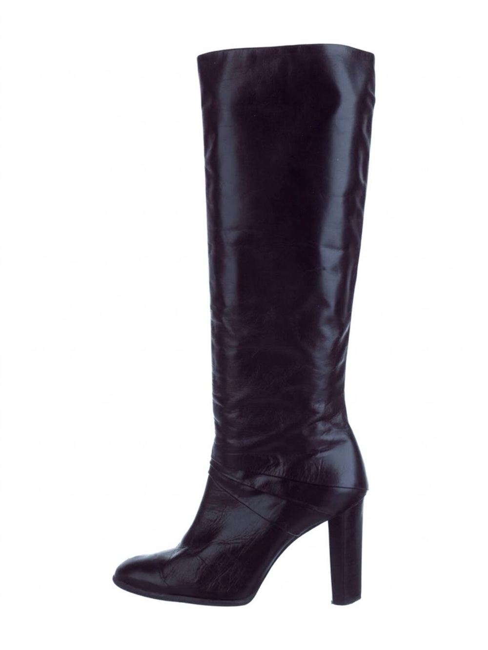 Diane Von Furstenberg Dark Purple Ink Leather Heeled Knee High Boots Sz 9